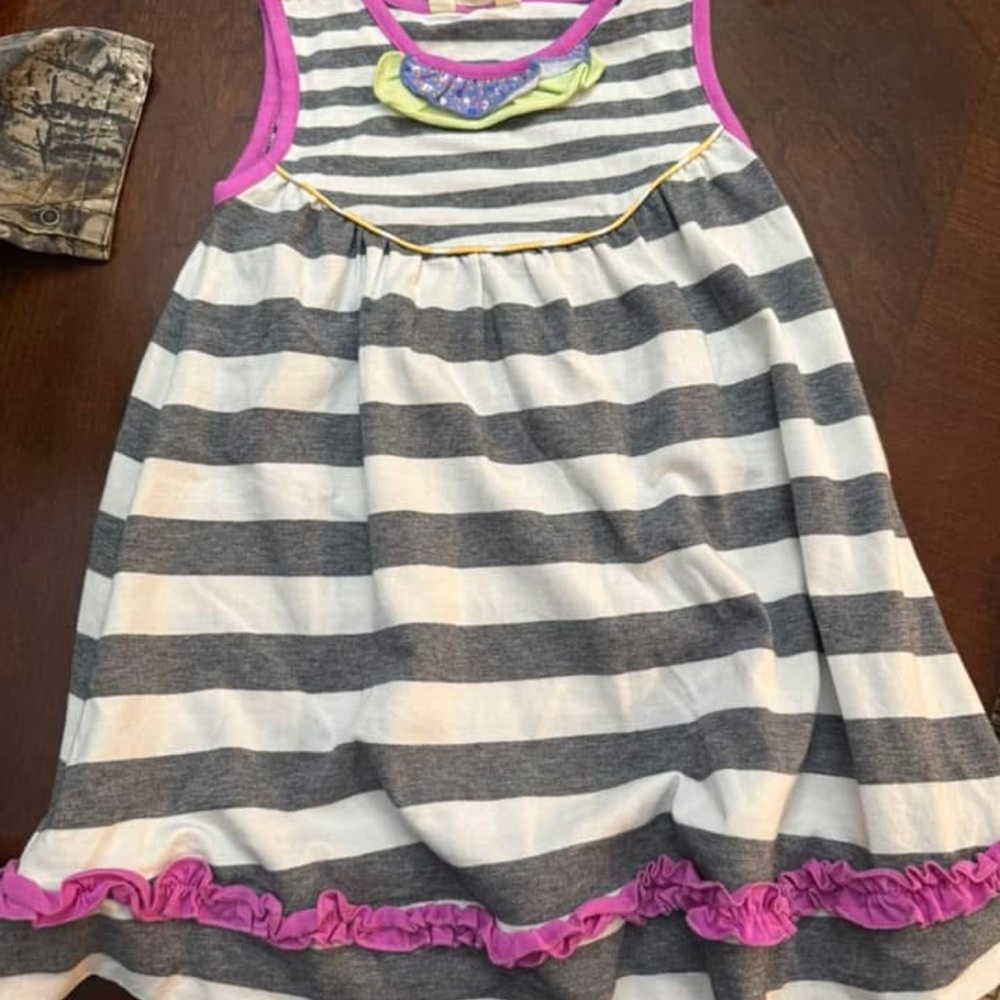 Striped Sleeveless Dress with Pink Trim
